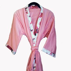 Glam soft pink short robe/matching hair bonnet